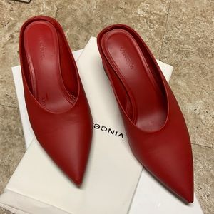 VINCE leather red mules